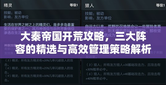 大秦帝国开荒攻略，三大阵容的精选与高效管理策略解析