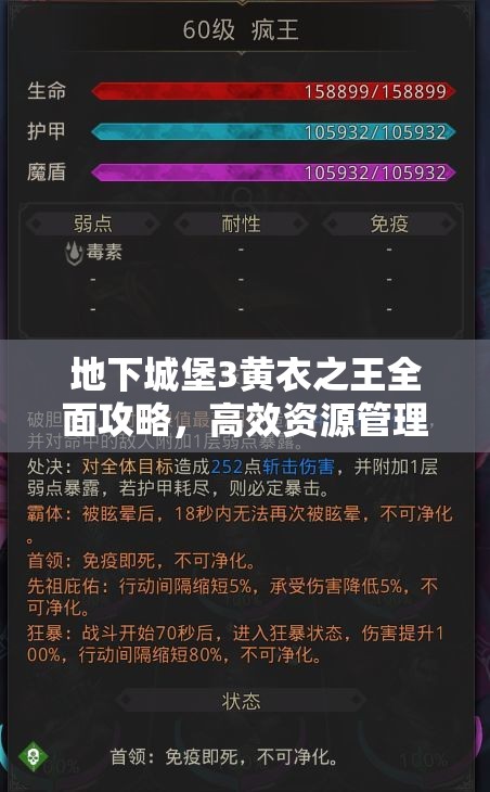 地下城堡3黄衣之王全面攻略，高效资源管理、必备技巧及价值最大化策略