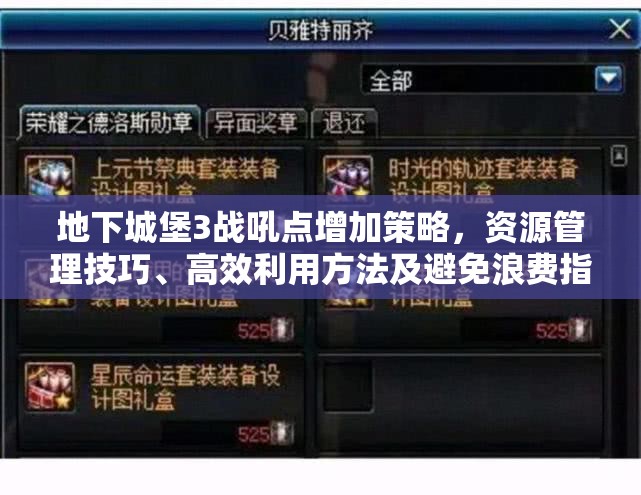 地下城堡3战吼点增加策略，资源管理技巧、高效利用方法及避免浪费指南