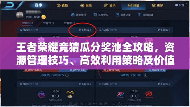 王者荣耀竞猜瓜分奖池全攻略，资源管理技巧、高效利用策略及价值最大化指南