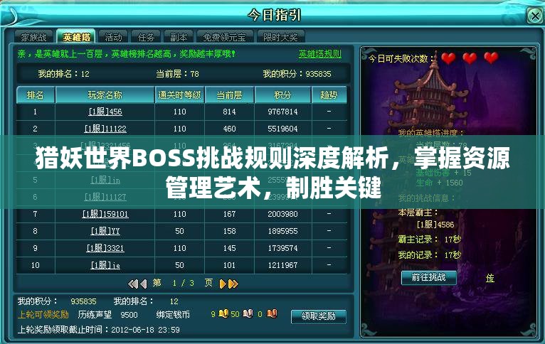 猎妖世界BOSS挑战规则深度解析，掌握资源管理艺术，制胜关键