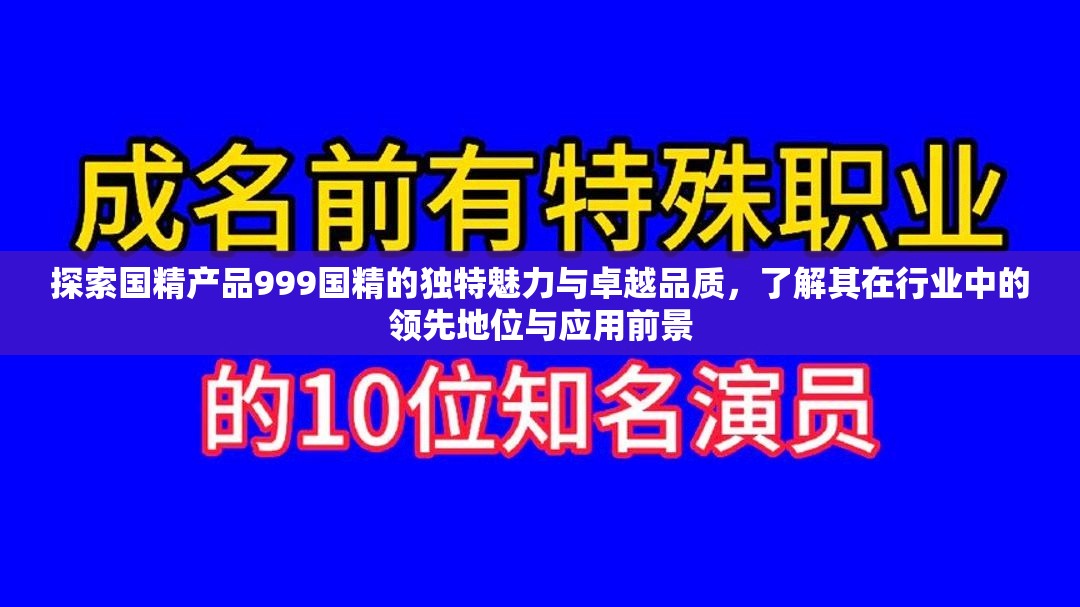 探索国精产品999国精的独特魅力与卓越品质，了解其在行业中的领先地位与应用前景