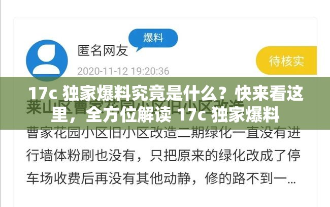 17c 独家爆料究竟是什么？快来看这里，全方位解读 17c 独家爆料